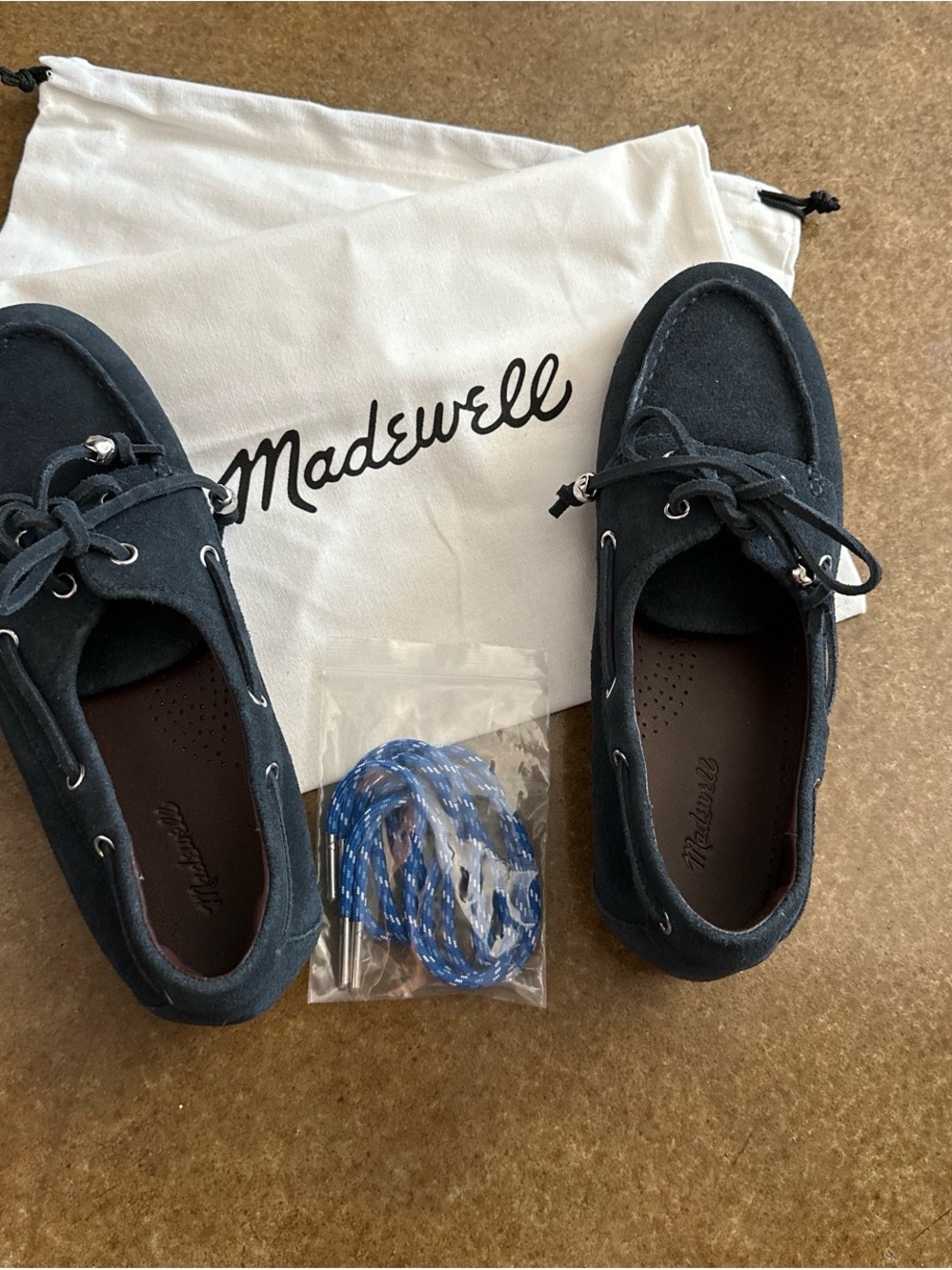 Madewell Jamie Boat shoes Navy Suede Moccasins with Blue Accent Laces